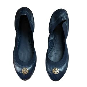 Tory Burch navy blue leather flats size 8.5